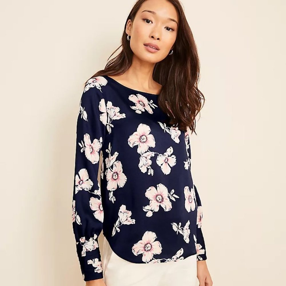 NWT Ann Taylor Floral Boatneck Blouse
